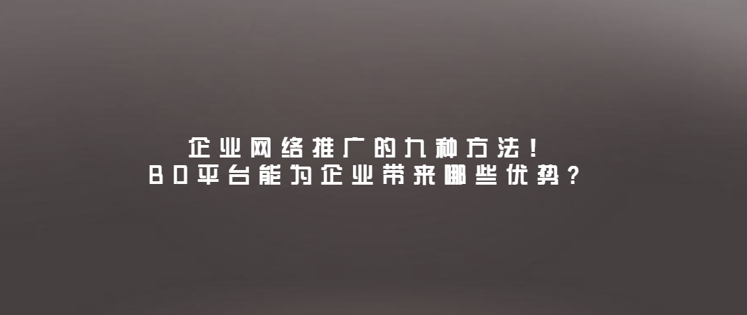 企业网络推广的九种方法！BD平台能为企业带来哪些优势？